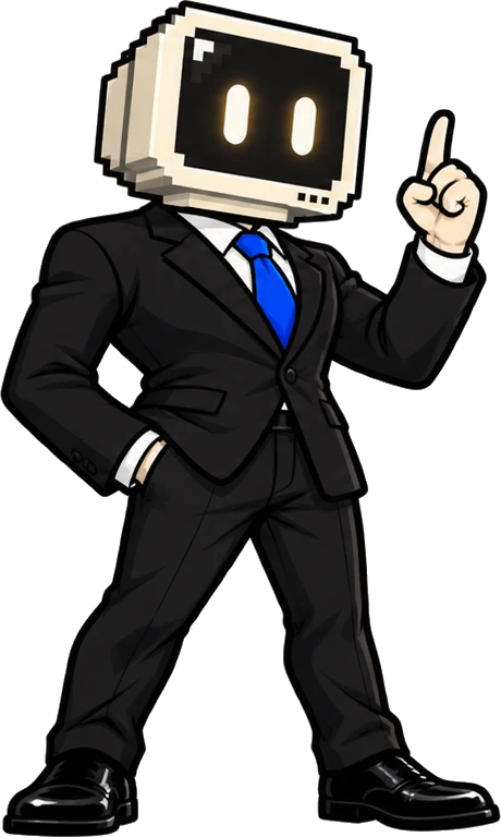 STAGENCY agent in a black suit pointing up